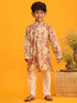 Boy's Beige Floral Printed Kurta Pyjama Set